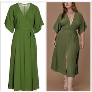 Reformation Karen Lightweight Chic Wrap Dress in Moss Green XS - NWT
